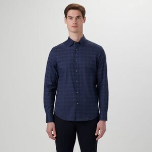 Bugatchi Plaid Stretch Cotton Button Up Shirt Blue M NWT